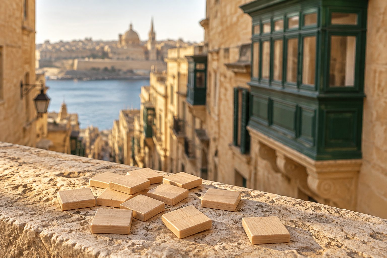 Bokstavsbrickor på en kalkstensmur i Valletta, Malta